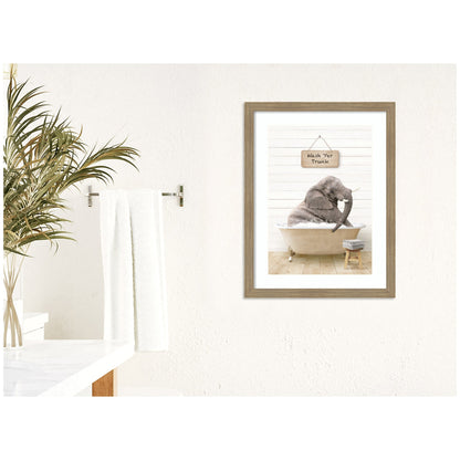 Young Elephant in Modern Bathtub  Wash Your Trunk by Amy Peterson Framed Wall Art Print