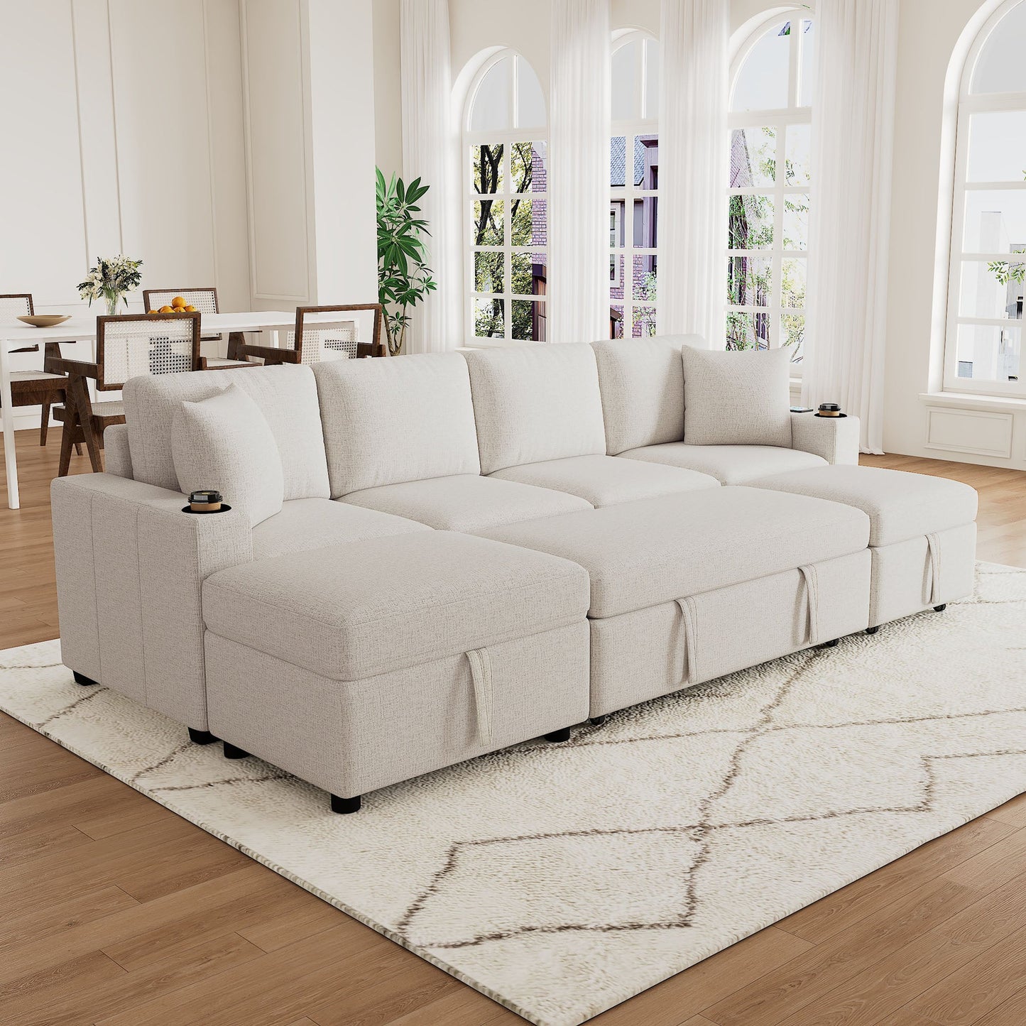 109.1" Sectional Sofa Convertible Pull-out Sofa Bed