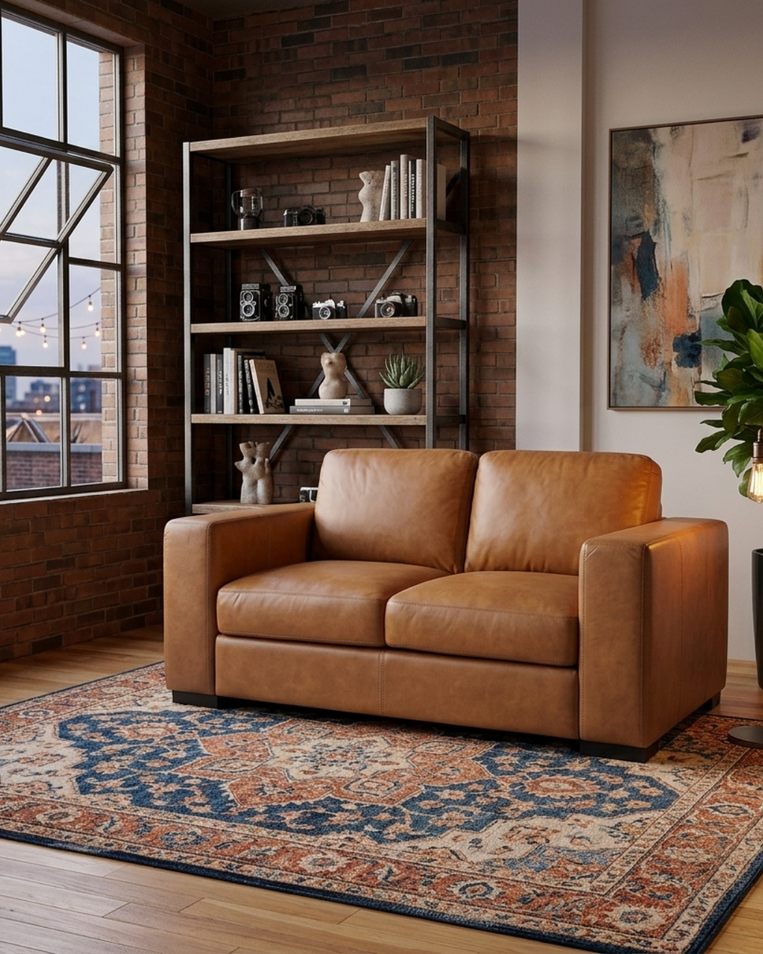Argento Top Grain Leather Love Seat - Tan