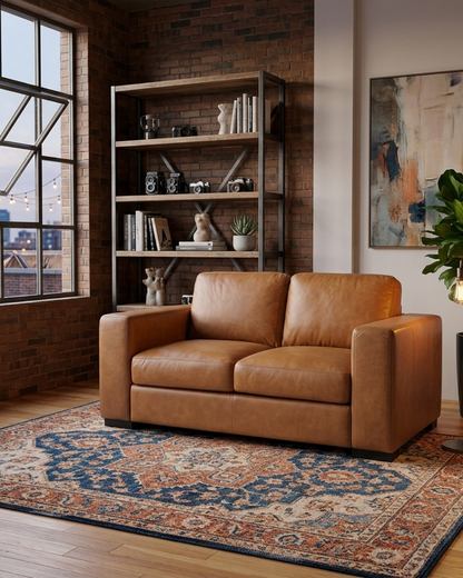 Argento Top Grain Leather Love Seat - Tan