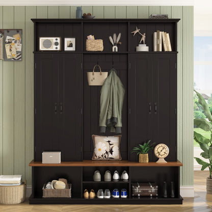 Entryway Hall Tree With Bench, 3 Top Cubbies & Bottom Storage Space