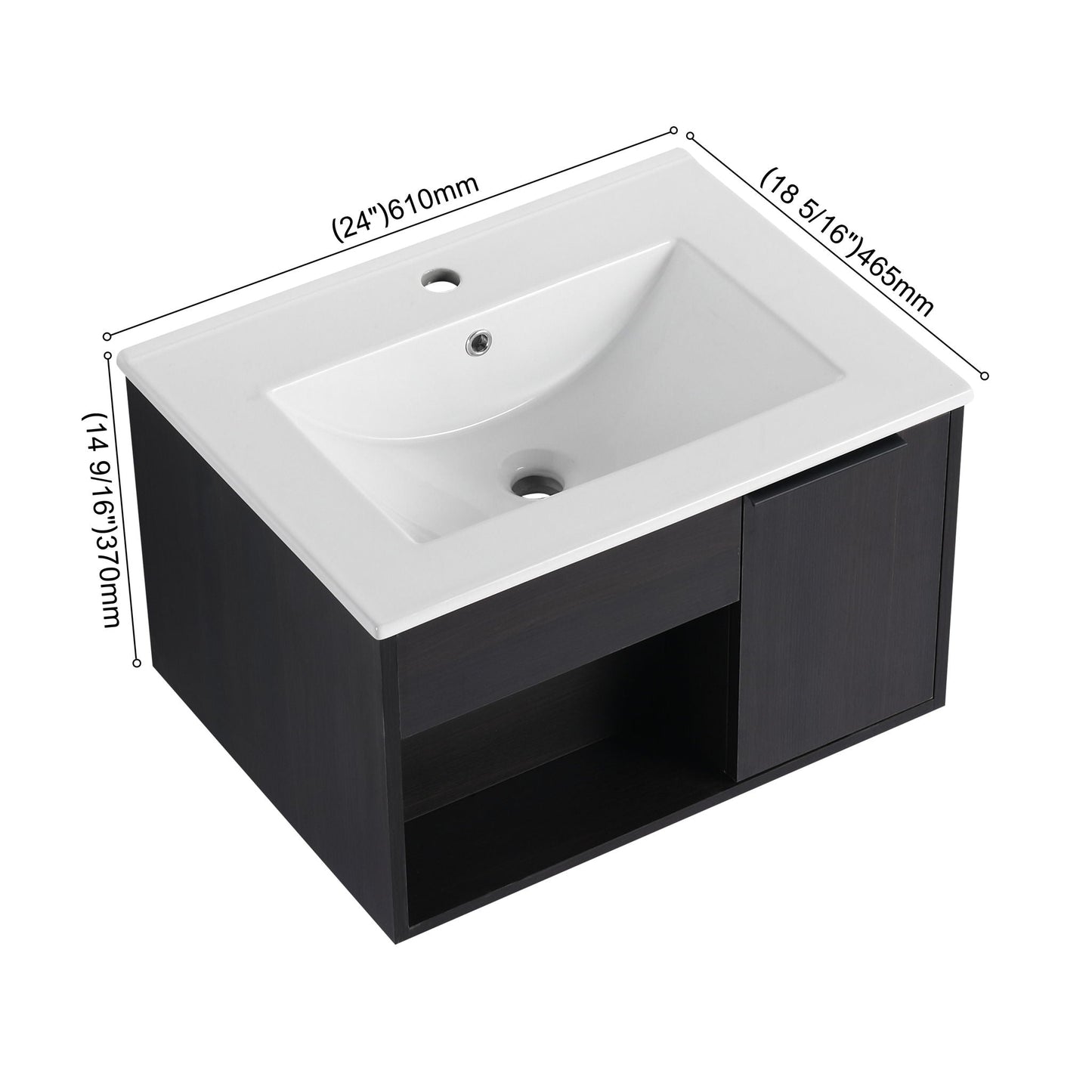 Wall Mounted Floating Bathroom Vanity With Open Shelf & Soft Close Door
