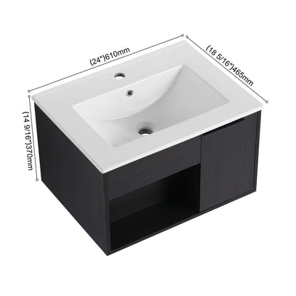 Wall Mounted Floating Bathroom Vanity With Open Shelf & Soft Close Door