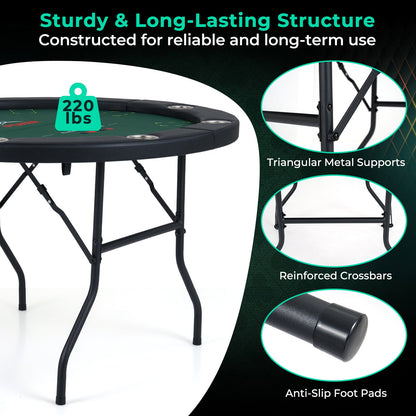 48 Inch Foldable Poker Table with 8 Cup Holders and Padded Edges