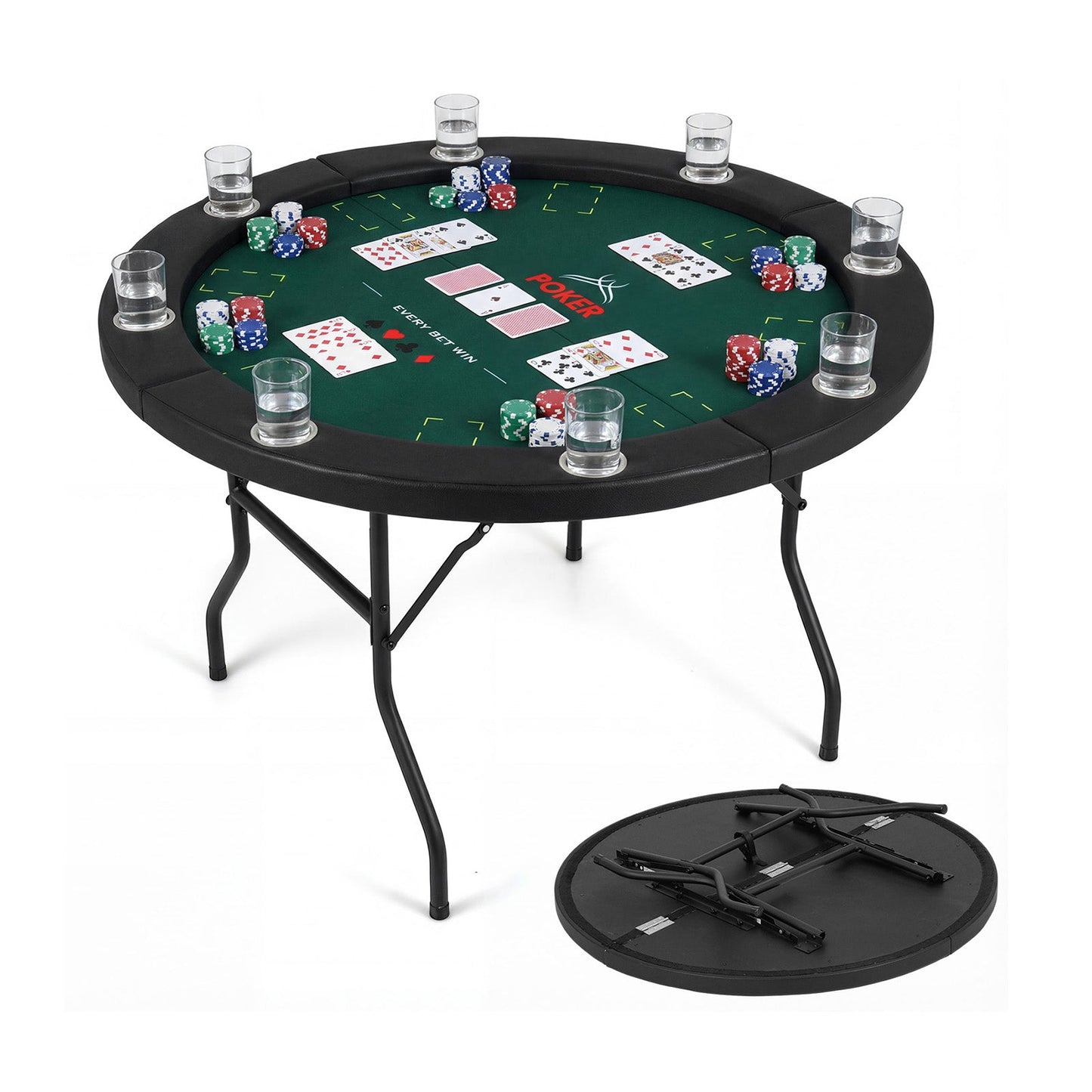 48 Inch Foldable Poker Table with 8 Cup Holders and Padded Edges