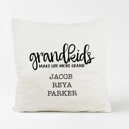 Personalized Pillow Cover - Grandkids Make Life Grand - Christmas Gift for Grandma - Throw Pillow Personalized with Grandchildrens Names