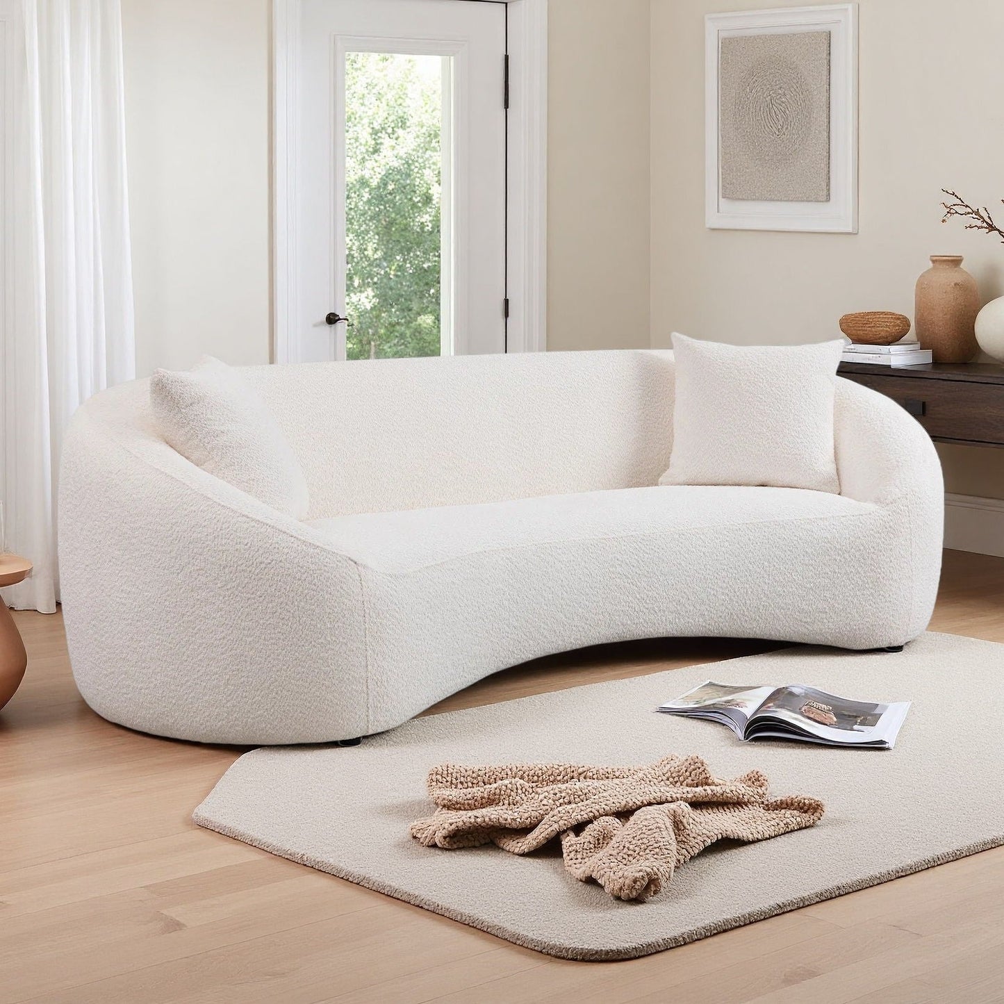 Curved 3 Seater Sofa For Living Room - White