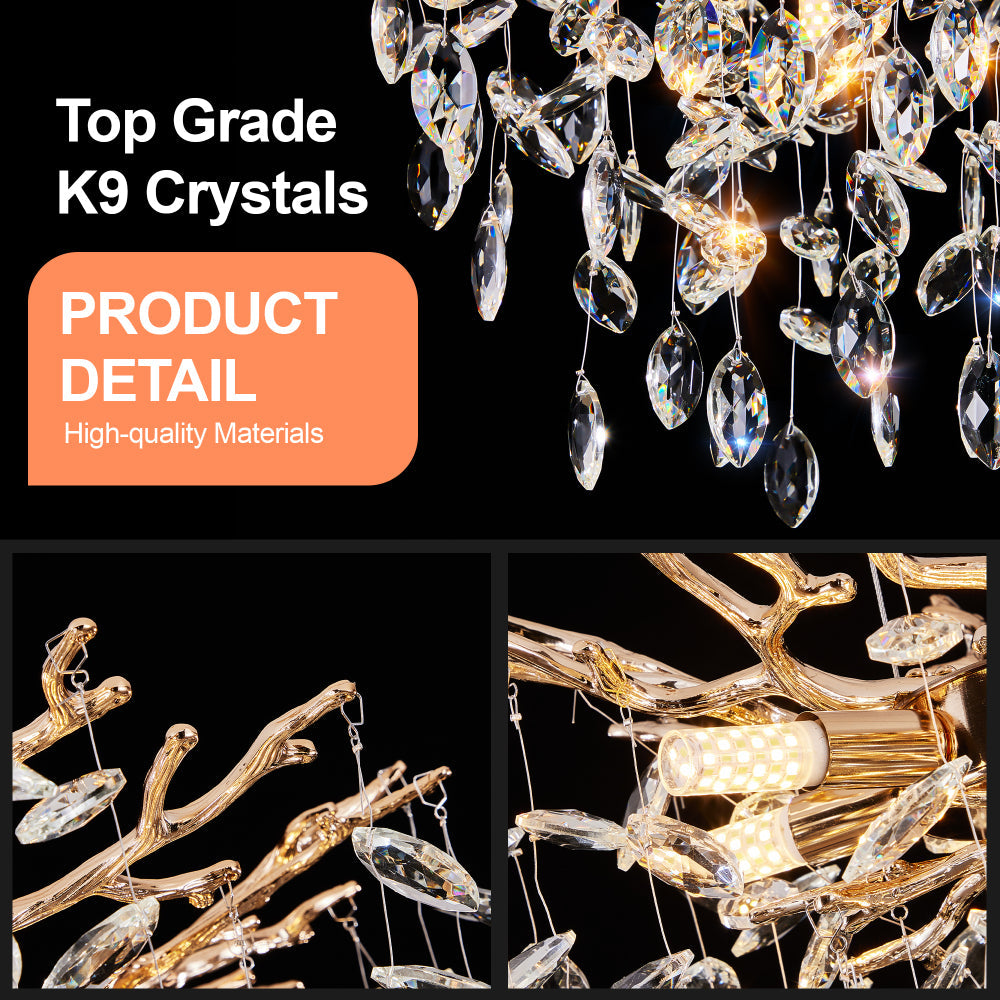 Gold Tree Branch Crystal Chandelier | Modern Luxury Pendant Light for Dining Room, Living Room & Bedroom