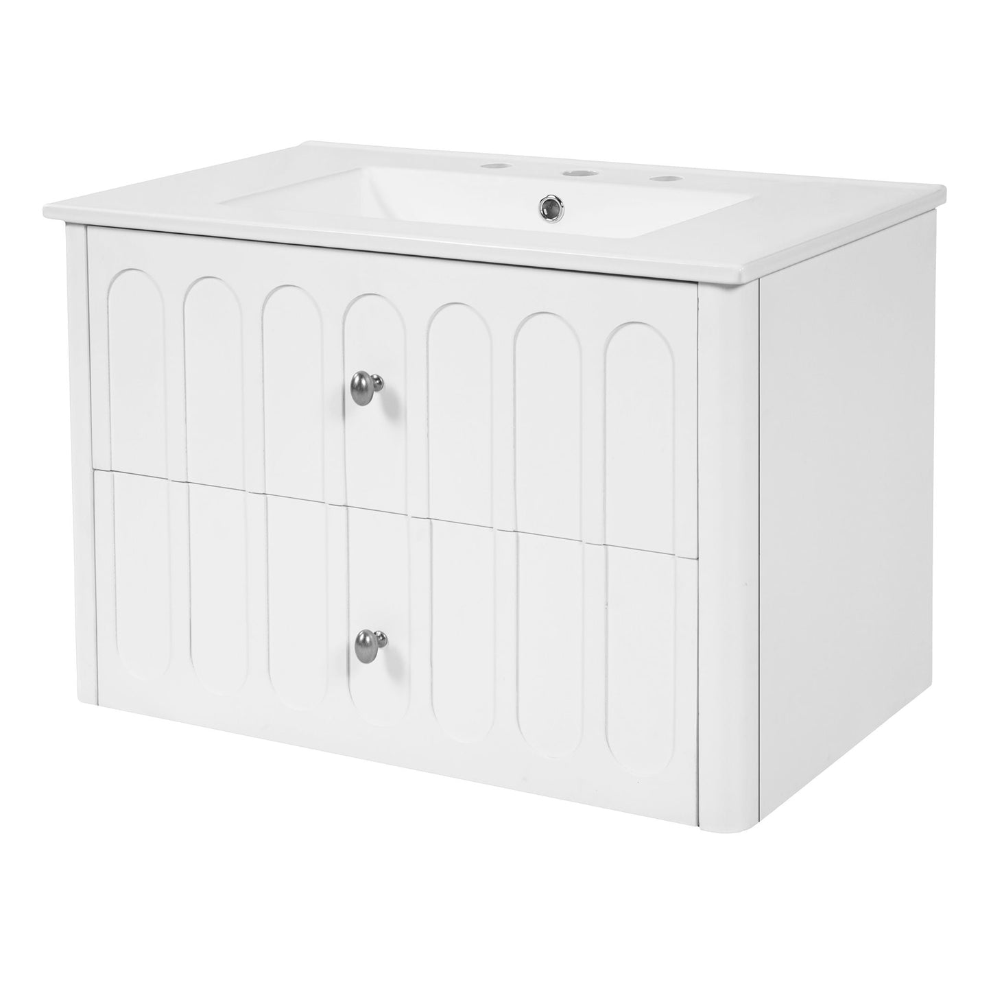 Floating Bathroom Vanity With Oval Knobs & Round Edge, Soft Close Drawer Slides