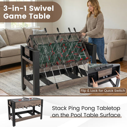 49 inch Combo Game Table with Pool Billiards-Brown