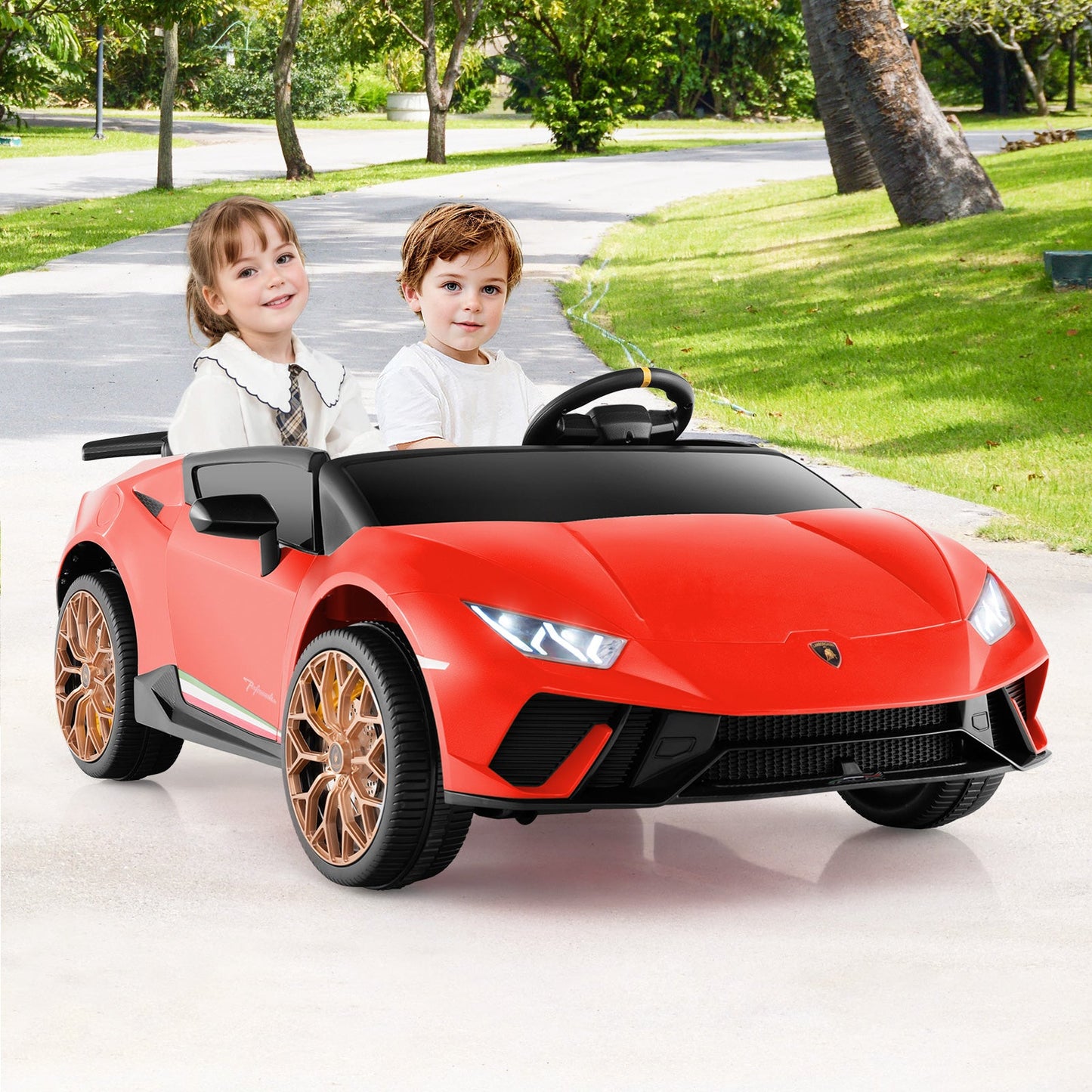 24V Ride-on Car for Kids 4WD 2-Seater Licensed Lamborghini Electric Vehicles with Music