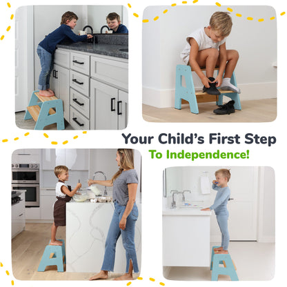 2-Step Wooden Stool for Toddlers(Step Stool for Children Ages 2+)