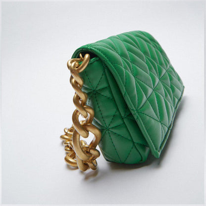 New Adorable Women's Handbag Green Small Flap Shoulder Bag In Thick Metal Chain Women's Clutch Bags Luxury  Ladies Shoulder Purse
