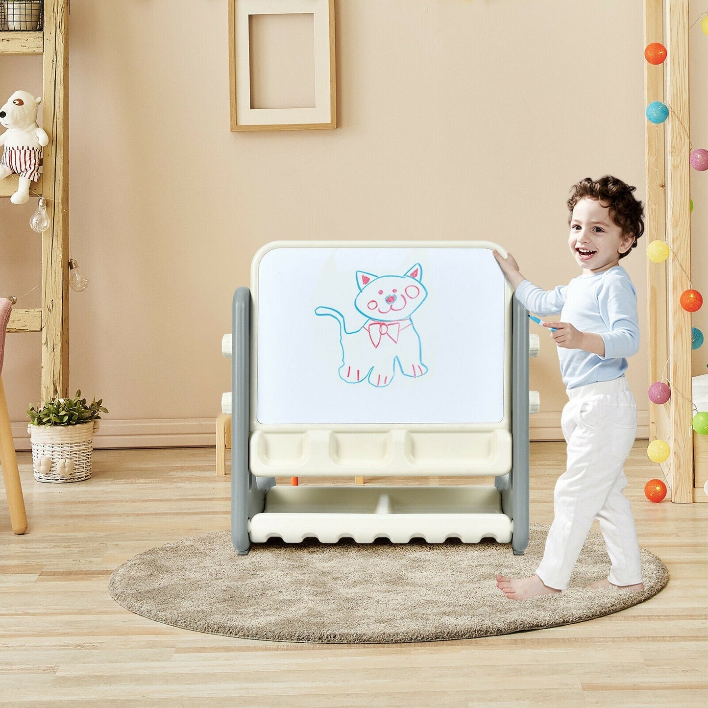 2 in 1 Kids Easel Table and Chair Set with Adjustable Art Painting Board