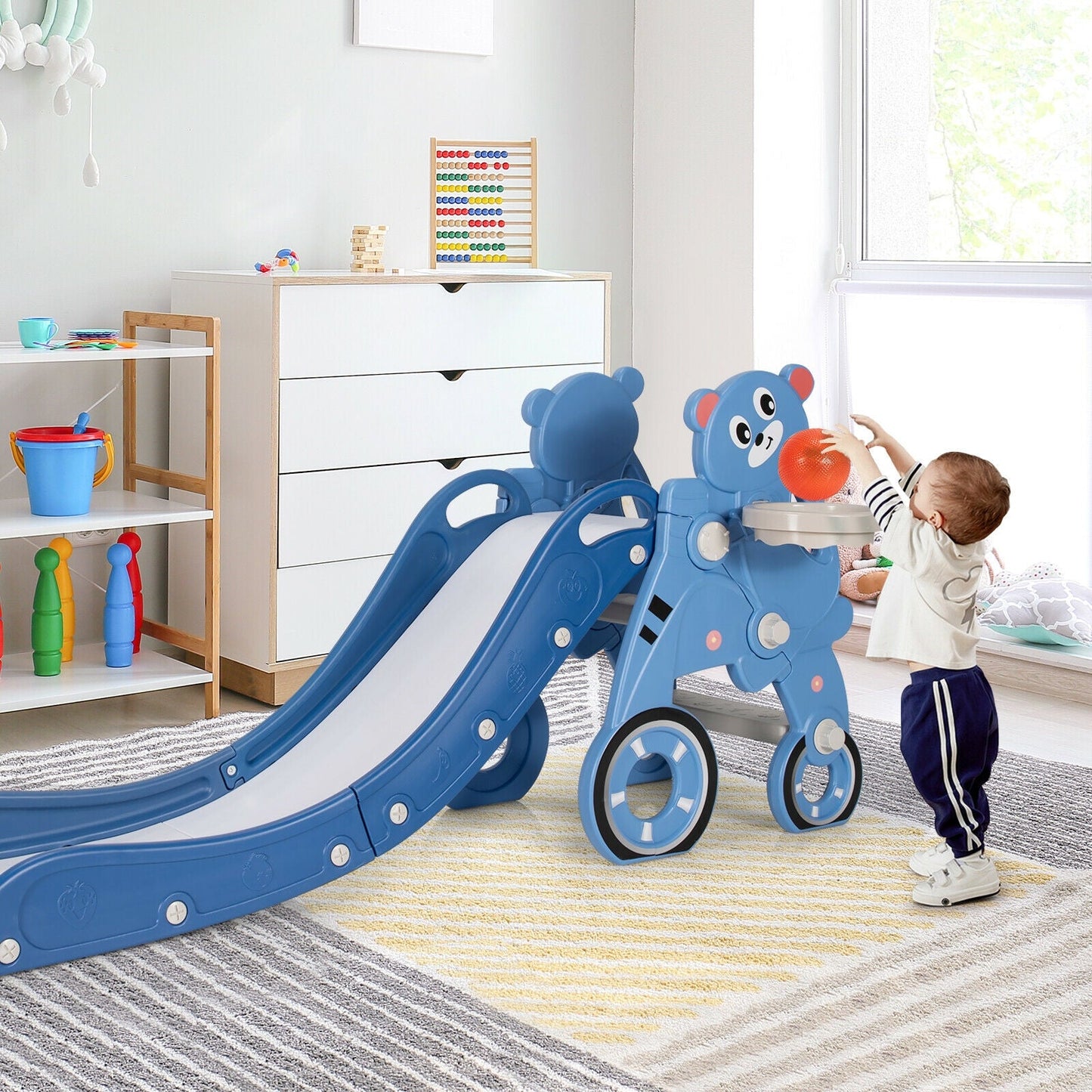 4-in-1 Foldable Baby Slide Toddler Climber Slide PlaySet with Ball