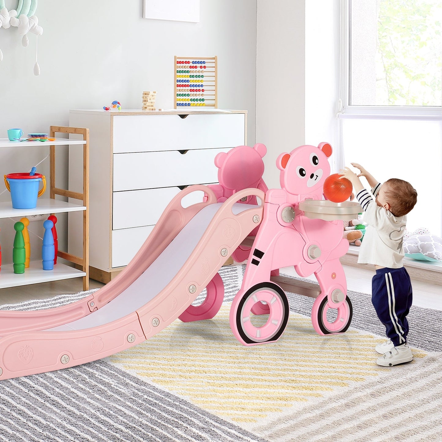 4-in-1 Foldable Baby Slide Toddler Climber Slide PlaySet with Ball