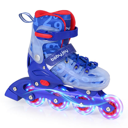 4-Size Adjustable Illuminating Kids Inline Skates with Light Up Wheels