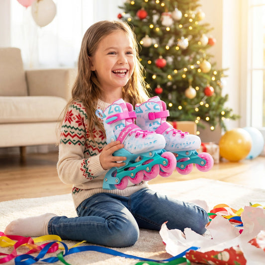 4-Size Adjustable Illuminating Kids Inline Skates with Light Up Wheels