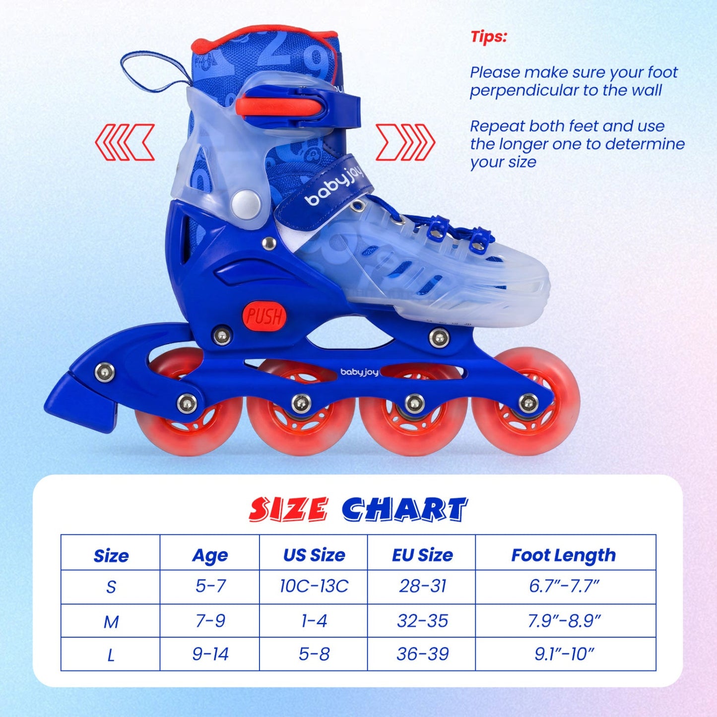 4-Size Adjustable Kids Inline Skates for Beginners Ages 5-7