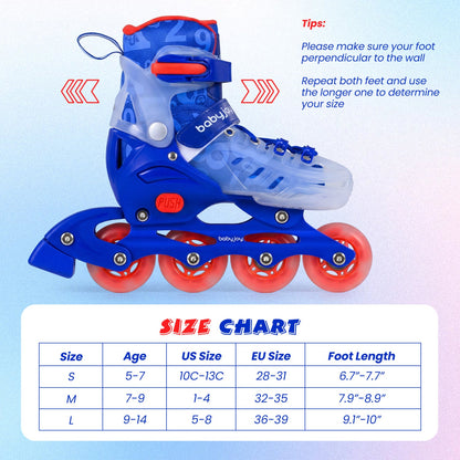 4-Size Adjustable Kids Inline Skates for Beginners Ages 5-7