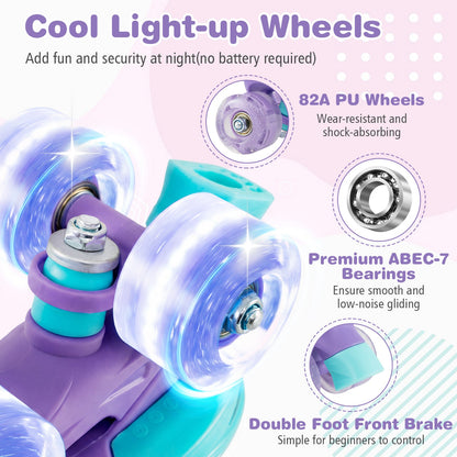 4 Sizes Adjustable Kids Roller Skates with Light-up Wheels and Safety Protection M Size-Purple