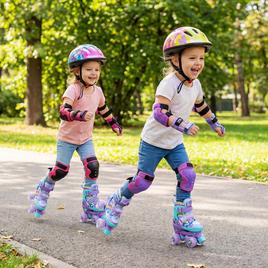 4 Sizes Adjustable Kids Roller Skates with Light-up Wheels and Safety Protection-Purple