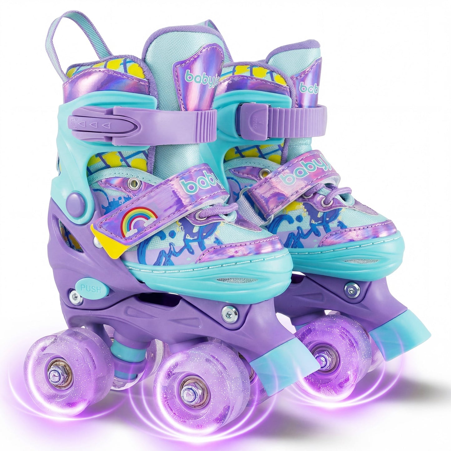 4 Sizes Adjustable Kids Roller Skates with Light-up Wheels and Safety Protection-Purple