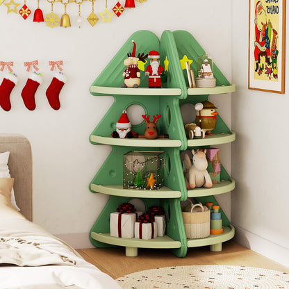 4-Tier Kids Corner Bookshelf Baby Display Shelf for Kids Room-Green