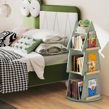 4 Tier Tree Shape Kids Rotating Bookshelf 360¬∞ Display Rack Storage Organizer-Green
