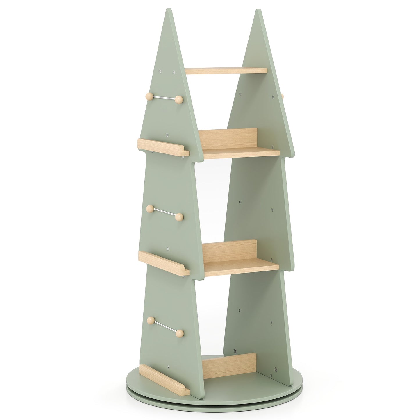 4 Tier Tree Shape Kids Rotating Bookshelf 360¬∞ Display Rack Storage Organizer-Green