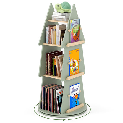 4 Tier Tree Shape Kids Rotating Bookshelf 360¬∞ Display Rack Storage Organizer-Green