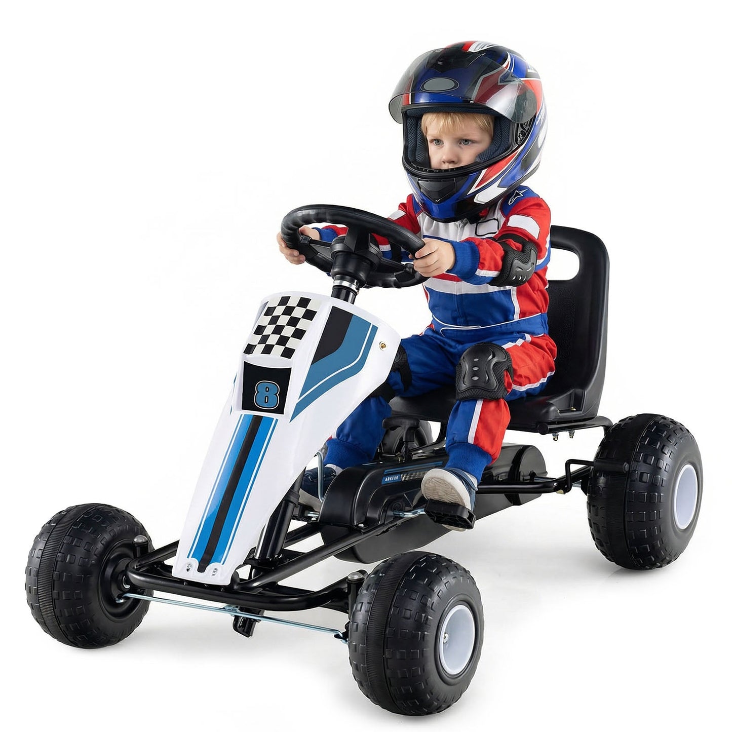 4-Wheel Ride On Toy Pedal Go Kart for Kids with Steering Wheel and Safe Handbrake
