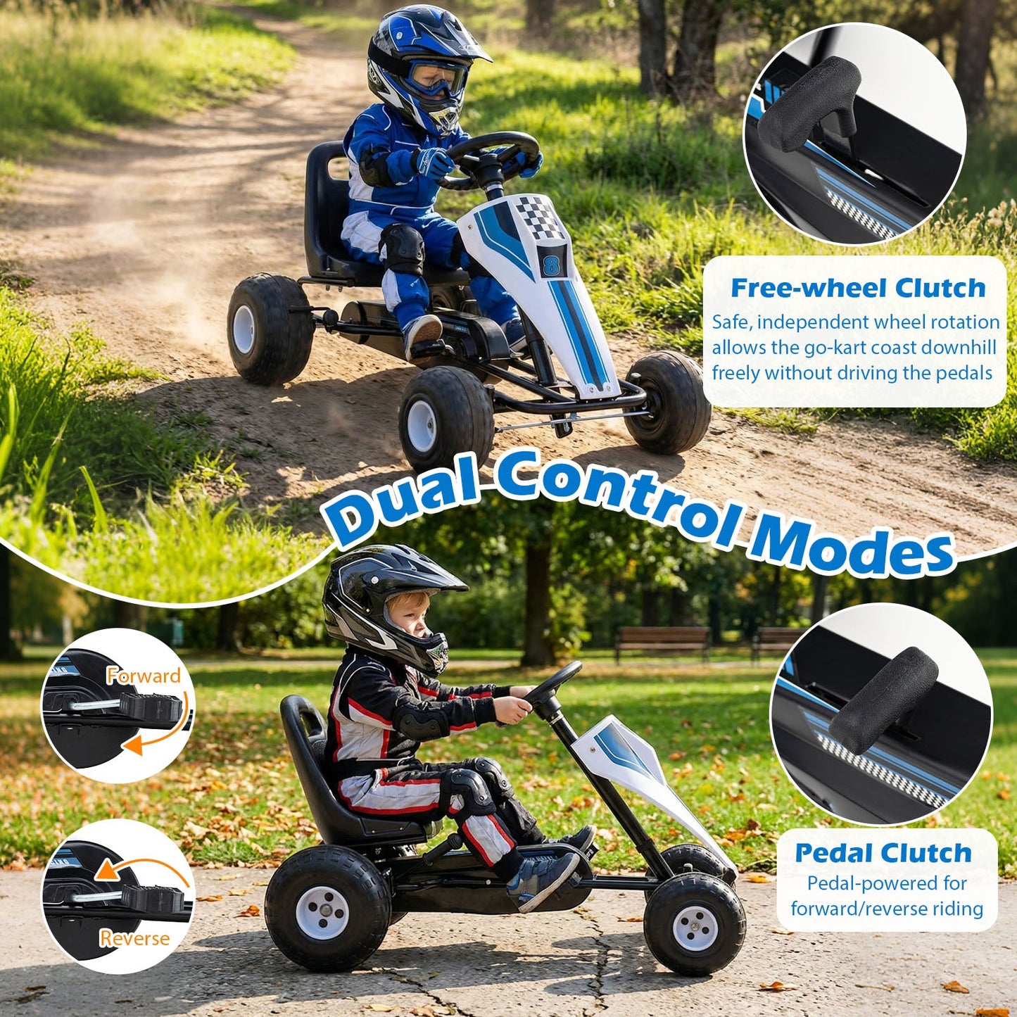 4-Wheel Ride On Toy Pedal Go Kart for Kids with Steering Wheel and Safe Handbrake