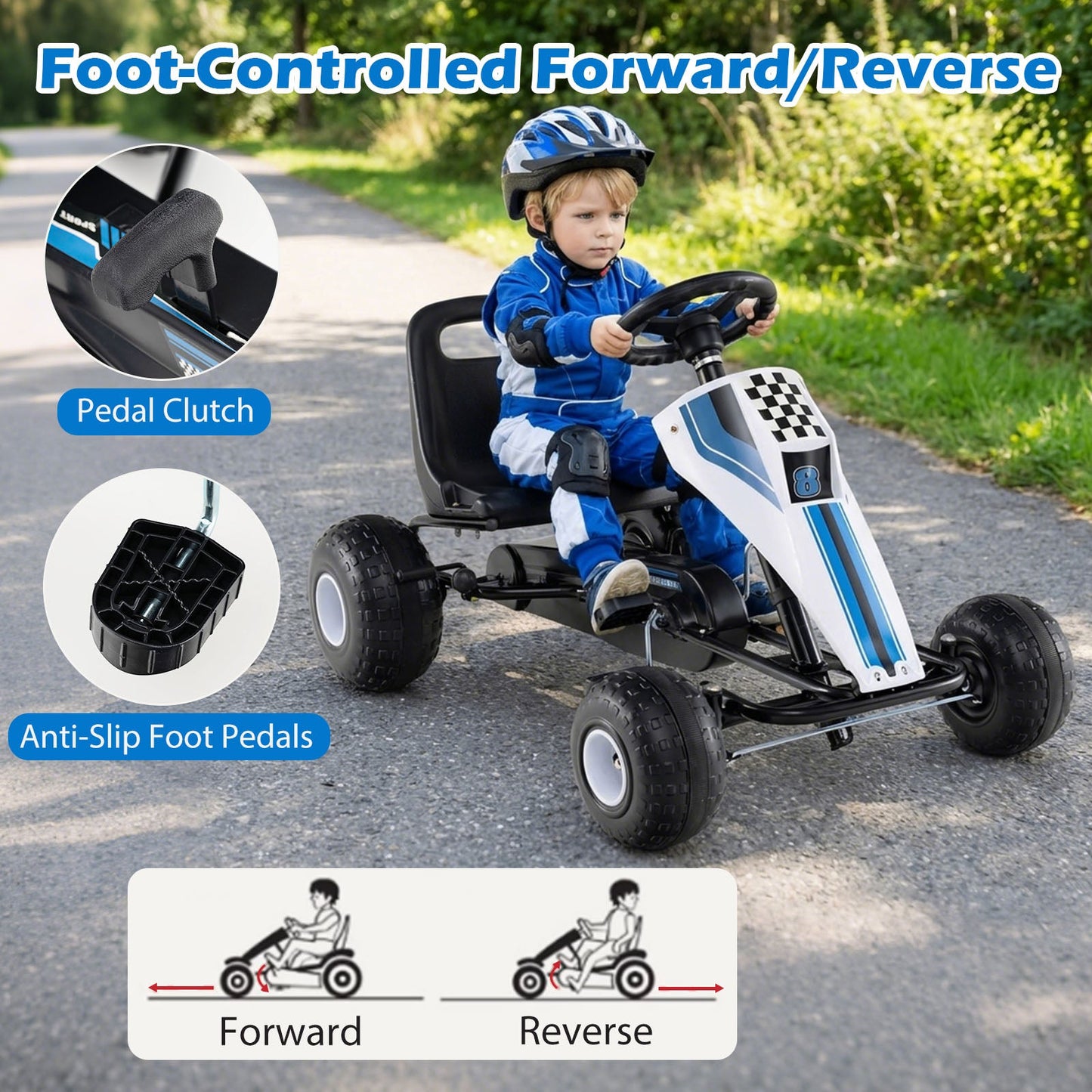 4-Wheel Ride On Toy Pedal Go Kart for Kids with Steering Wheel and Safe Handbrake
