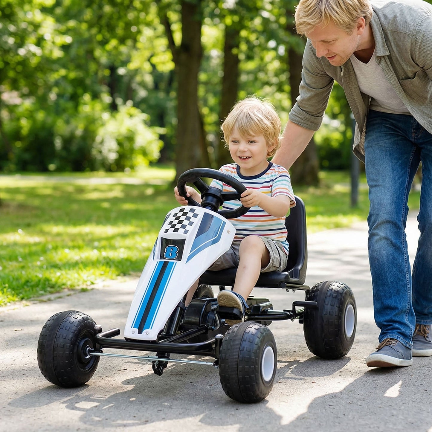 4-Wheel Ride On Toy Pedal Go Kart for Kids with Steering Wheel and Safe Handbrake