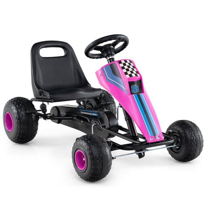 4-Wheel Ride On Toy Pedal Go Kart for Kids with Steering Wheel and Safe Handbrake