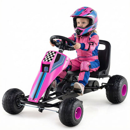 4-Wheel Ride On Toy Pedal Go Kart for Kids with Steering Wheel and Safe Handbrake
