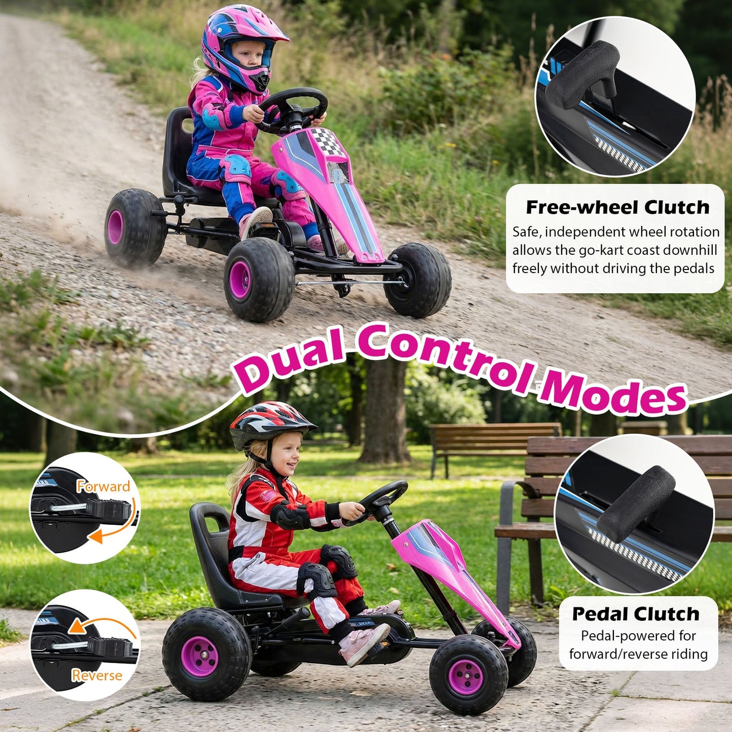 4-Wheel Ride On Toy Pedal Go Kart for Kids with Steering Wheel and Safe Handbrake