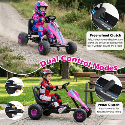 4-Wheel Ride On Toy Pedal Go Kart for Kids with Steering Wheel and Safe Handbrake