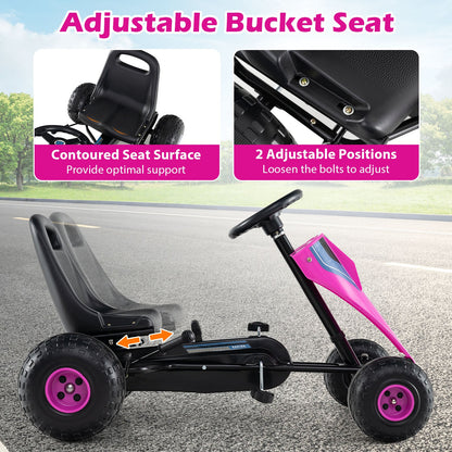 4-Wheel Ride On Toy Pedal Go Kart for Kids with Steering Wheel and Safe Handbrake