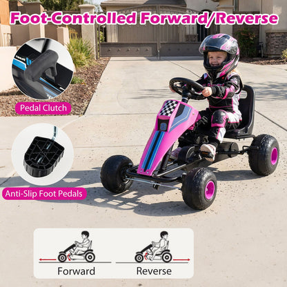 4-Wheel Ride On Toy Pedal Go Kart for Kids with Steering Wheel and Safe Handbrake