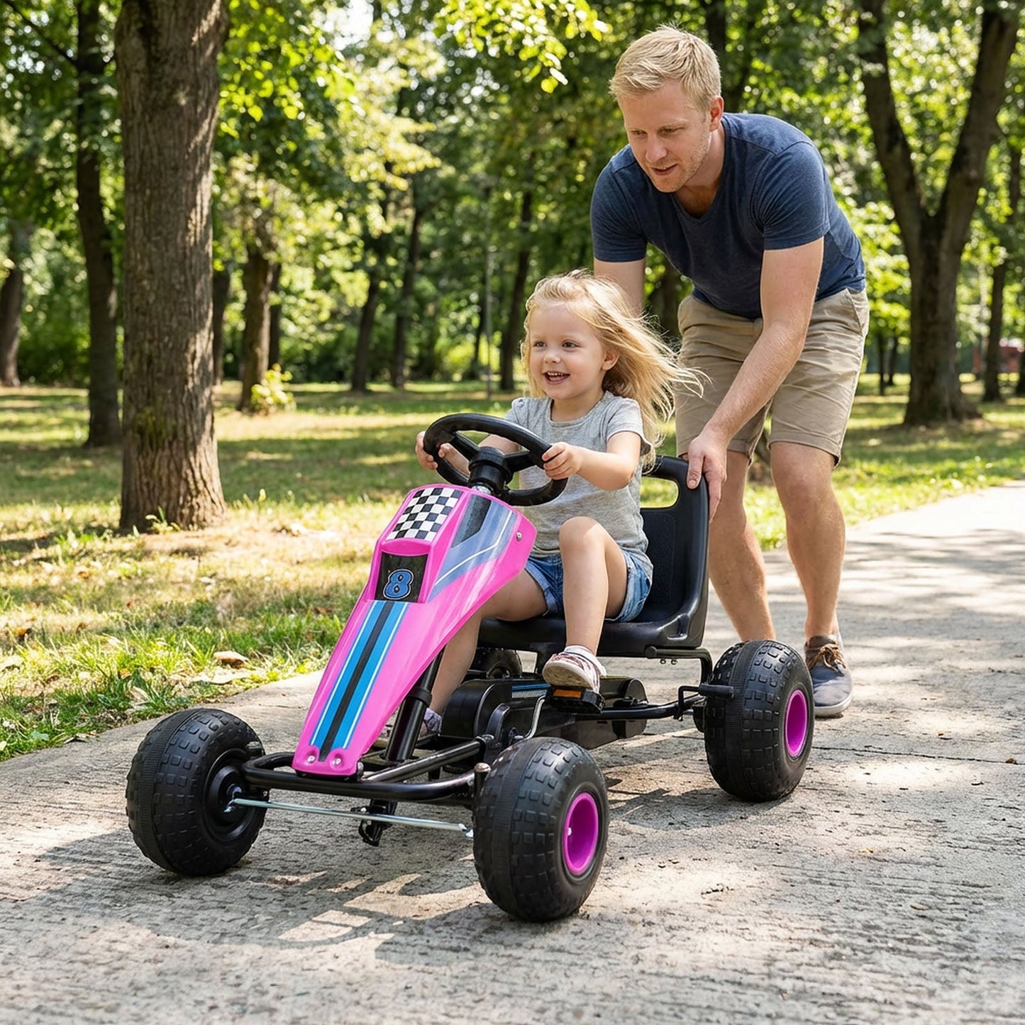 4-Wheel Ride On Toy Pedal Go Kart for Kids with Steering Wheel and Safe Handbrake