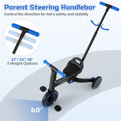 4-in-1 Foldable Toddler Tricycle with Push Handle with Adjustable Seat