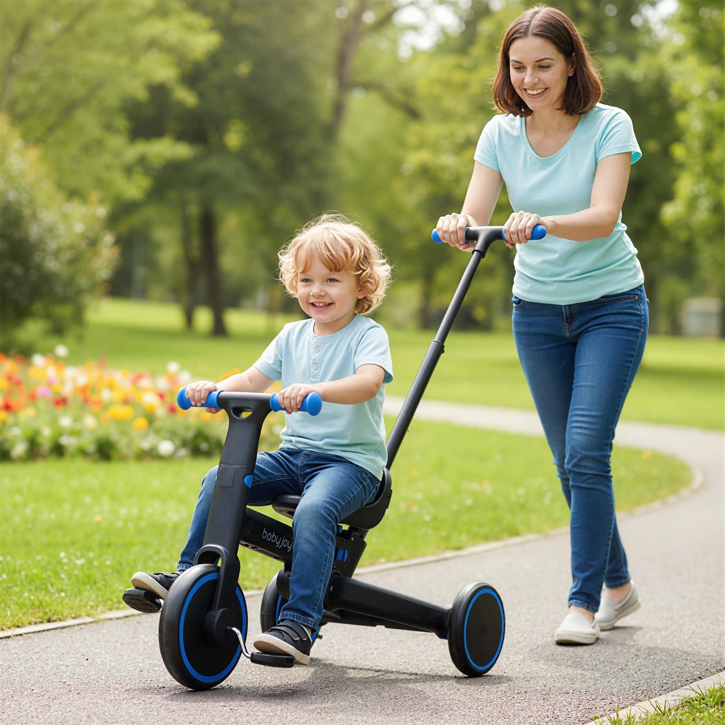 4-in-1 Foldable Toddler Tricycle with Push Handle with Adjustable Seat