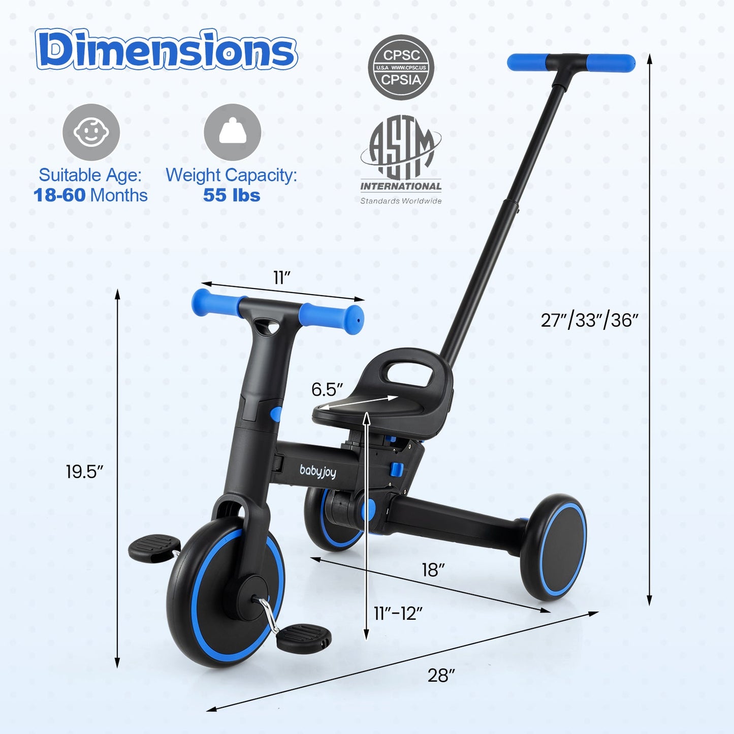 4-in-1 Foldable Toddler Tricycle with Push Handle with Adjustable Seat