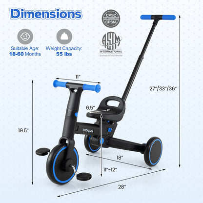 4-in-1 Foldable Toddler Tricycle with Push Handle with Adjustable Seat
