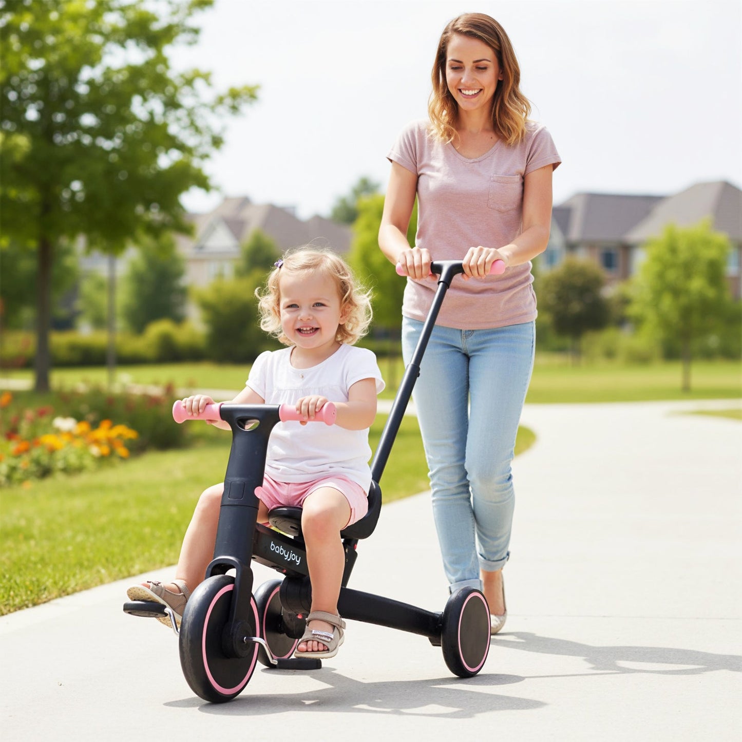 4-in-1 Foldable Toddler Tricycle with Push Handle with Adjustable Seat