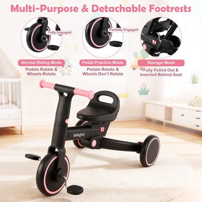 4-in-1 Foldable Toddler Tricycle with Push Handle with Adjustable Seat