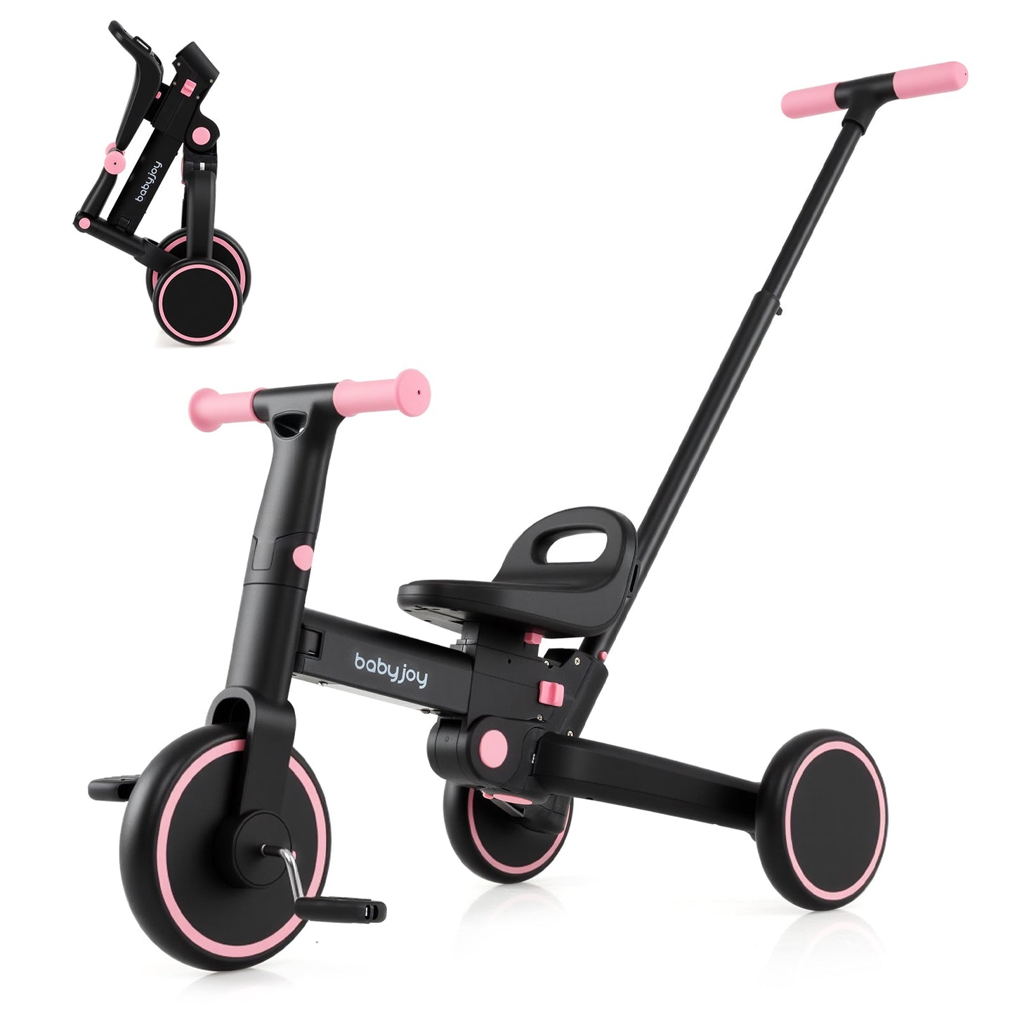 4-in-1 Foldable Toddler Tricycle with Push Handle with Adjustable Seat