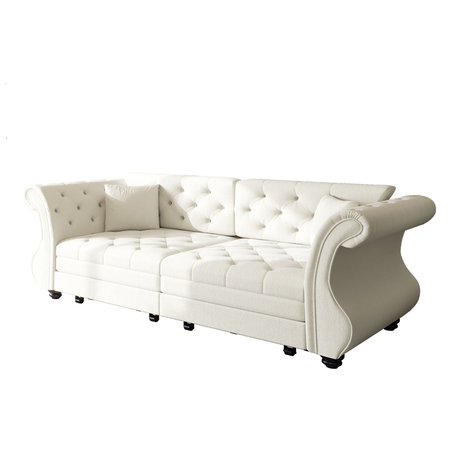 Oversized Chesterfield Pull Out Sofa Bed, Roll Arm Couch With Flower Tufting For Living Room